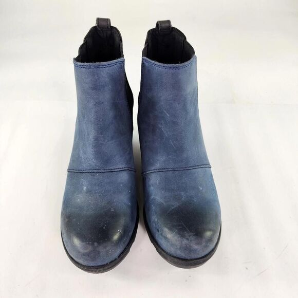 Sorel Joan of Arctic Wedge Chelsea Boots US 8.5 Blue Leather Ankle Booties Boot - Picture 3 of 12